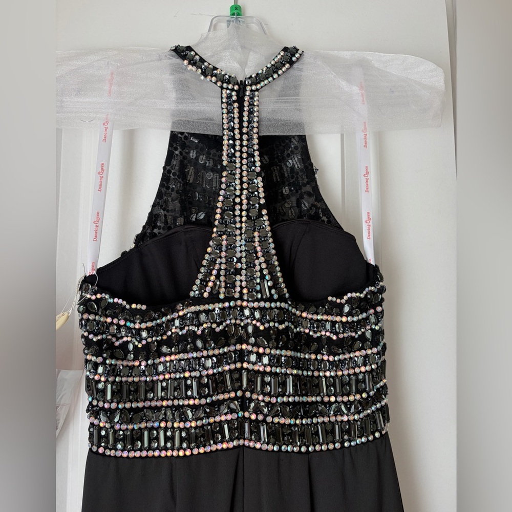Black Beaded Halter Prom Gown - Picture 4 of 8